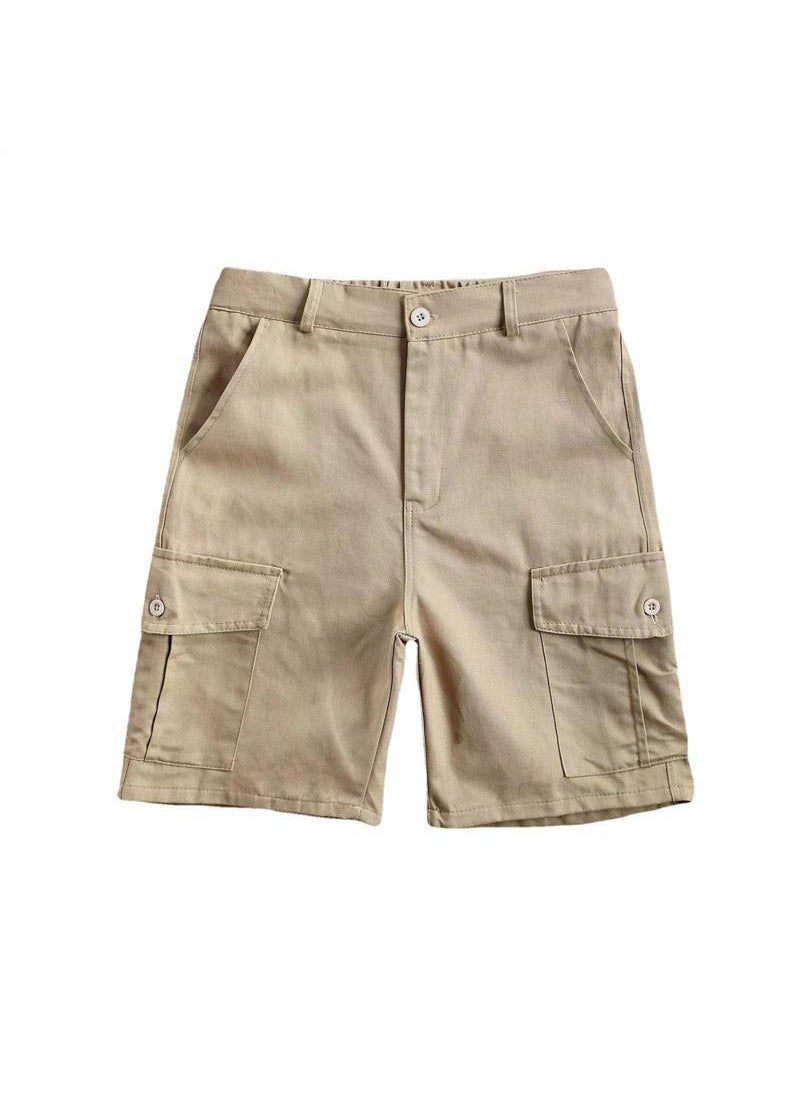 Retro Japanese Mens Cargo Shorts Casual Summer Solid Color Gray