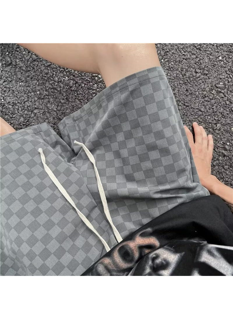 Fashionable Plaid Loose Mens Shorts Grey