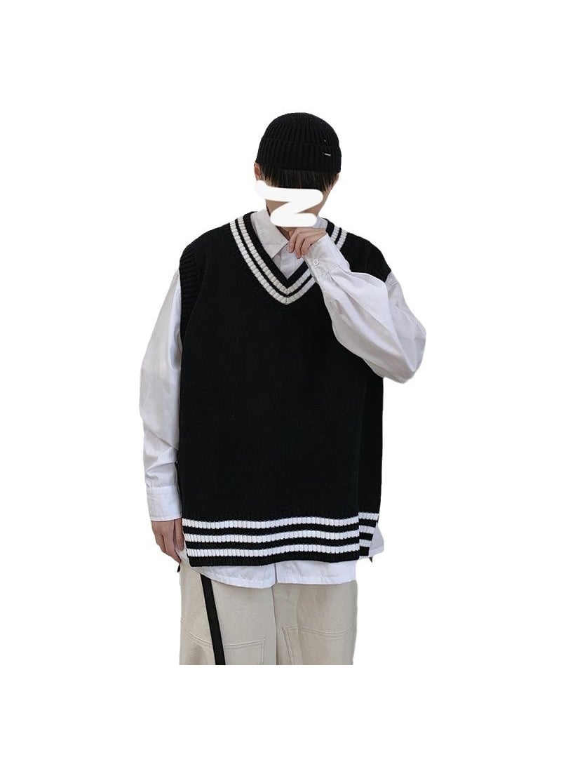 Knitted Vest Sweater Mens Sleeveless Casual Fashion Black