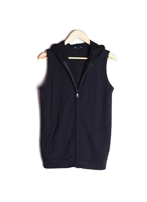 Mens Hooded Sleeveless Sports Vest Slim-fit Black Hooded