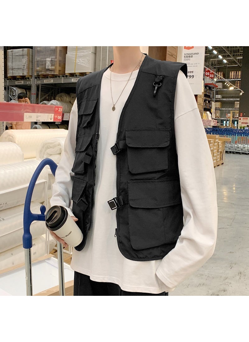 Fashion Retro Vest Mens Streetwear BF Style Waistcoat Black