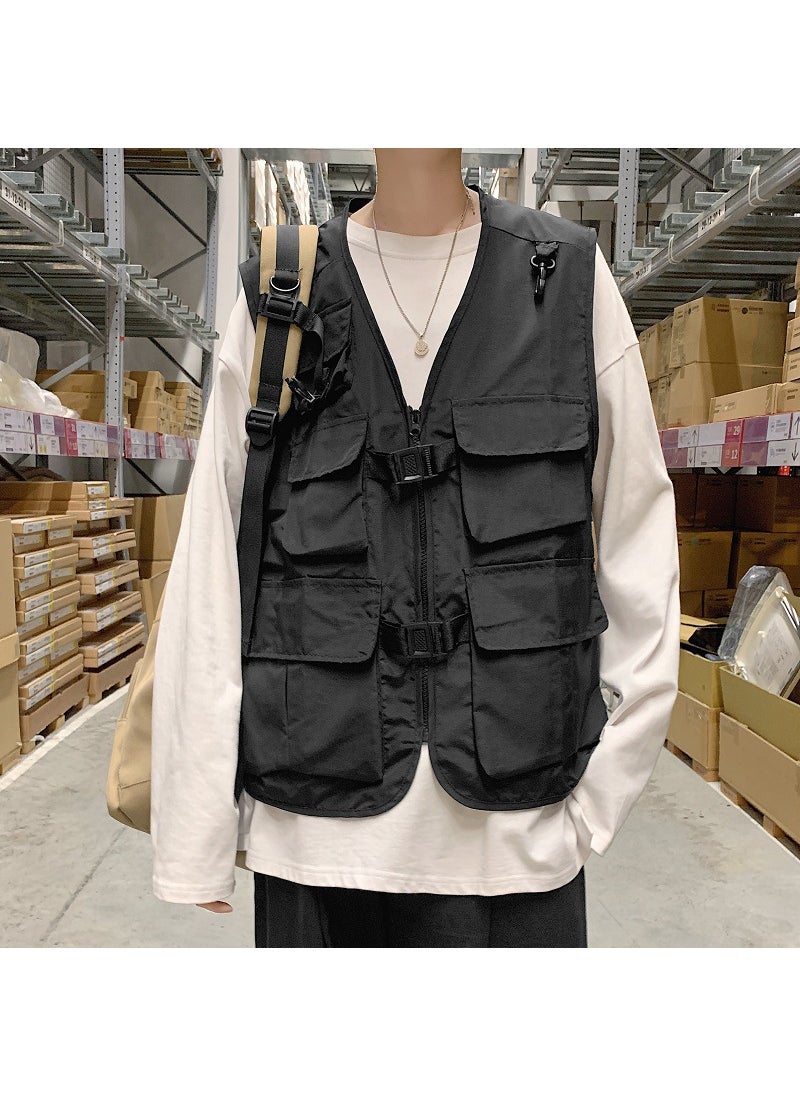 Fashion Retro Vest Mens Streetwear BF Style Waistcoat Black