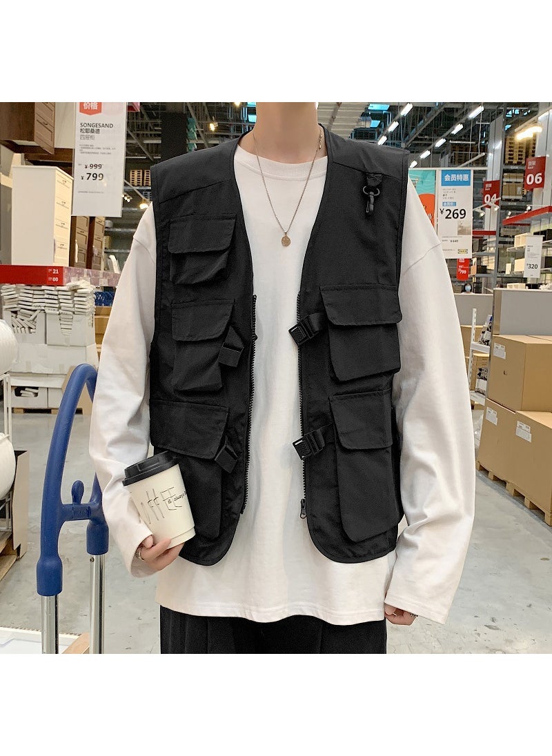 Fashion Retro Vest Mens Streetwear BF Style Waistcoat Black