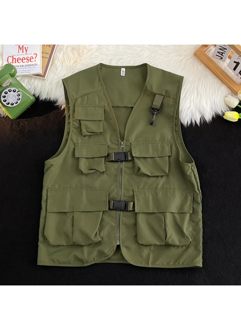 2024 Trendy Multi-Pocket Vest for Men Army Green