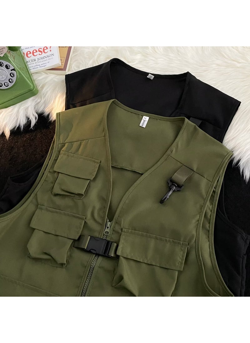 2024 Trendy Multi-Pocket Vest for Men Army Green