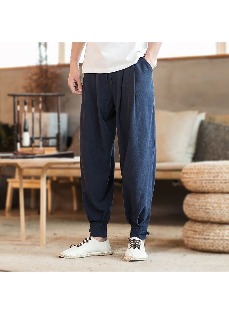 Cotton Linen Monk Pants Unisex Loose-Fit Spring Summer Brown 0021