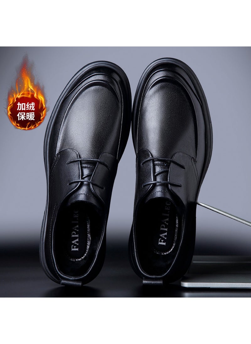 Mens Summer Hollow-Out Leather Shoes Black plus velvet