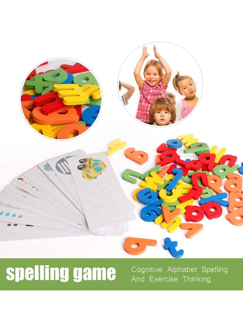 Spelling Game Learning Toys, Wooden ABC Alphabet Flash Cards, Matching Shape Letters Word Puzzle Games, Educational Developmental Toy, Early Education Preschool Gift Toys for Kids Toddler