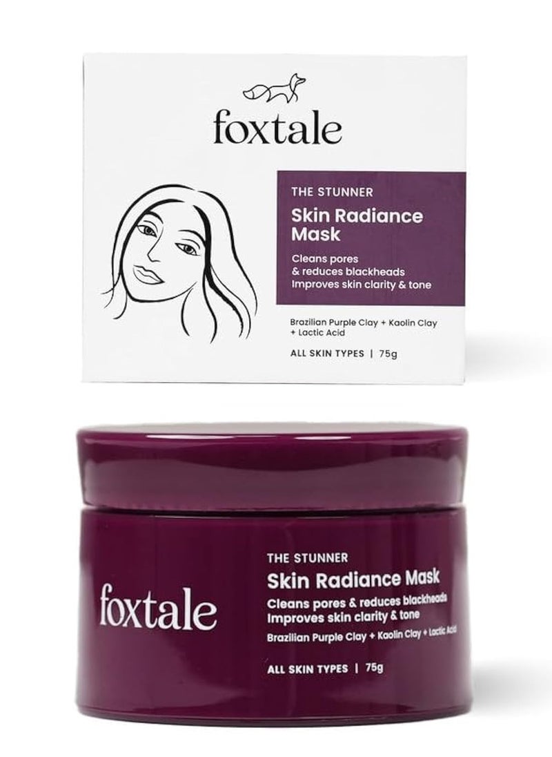 Foxtale De-tan Face Pack, Clay Mask with Lactic Acid, Brazilian Purple Clay for Brightening, Cleans Pores, Removes Blackheads, Men & Women, All Skin Types, 75g