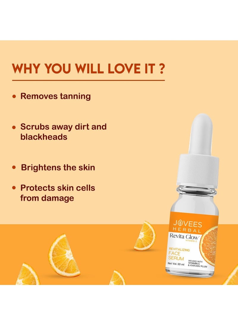 Jovees Herbal Revita Glow Vitamin C Face Serum Infused with Vitamin C & Kakadu Plum |Reduces Dark Spots|For Naturally Glowing Skin | For All Skin Type | 30ml