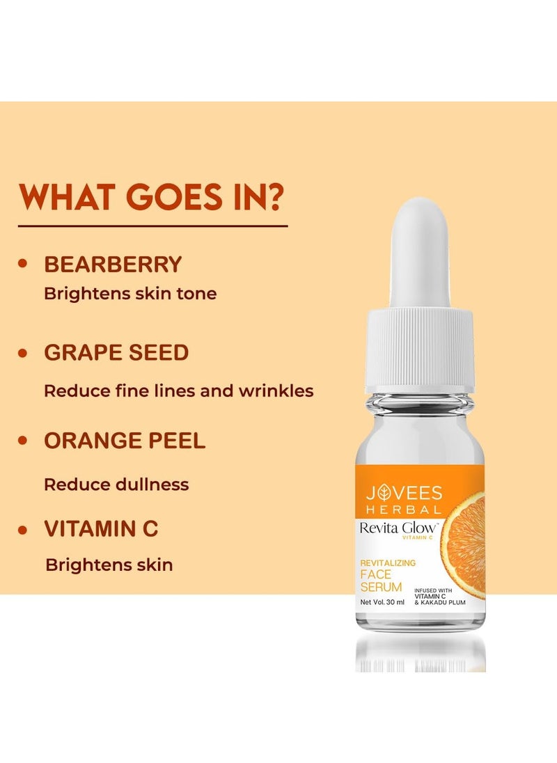 Jovees Herbal Revita Glow Vitamin C Face Serum Infused with Vitamin C & Kakadu Plum |Reduces Dark Spots|For Naturally Glowing Skin | For All Skin Type | 30ml