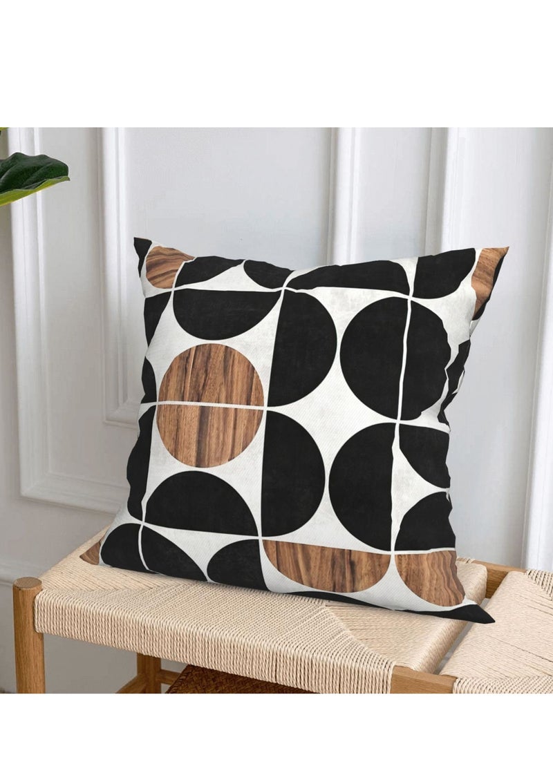 Mid Century Pillow Covers 18 x 18 Set of 4 Midcentury Modern Aztec Concrete Wood Pattern Throw Pillow Cover Black White Pillowcase Home Decor Cushion Covers