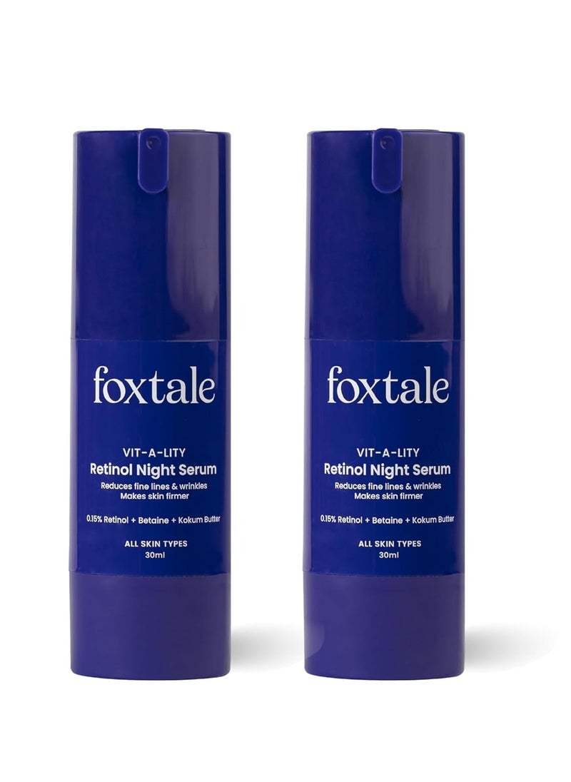 FoxTale - (Pack Of 2) 0.15% Beginner Friendly Retinol Night Serum|Anti-Aging Night Cream|Reduces Fine Lines And Wrinkles|No Purging|For Younger-Looking Skin|Men&Women|All Skin Types - 30 Ml