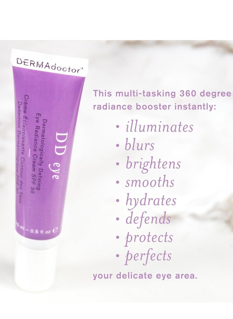 DERMAdoctor DD Eye Dermatologist Formulated Defining Radiance Boosting Caffeine Eye Cream with SPF 30; Eye Cream for Dark Circles, Puffy Eyes Treatment, Brightening and Smoothing - 0.5 oz