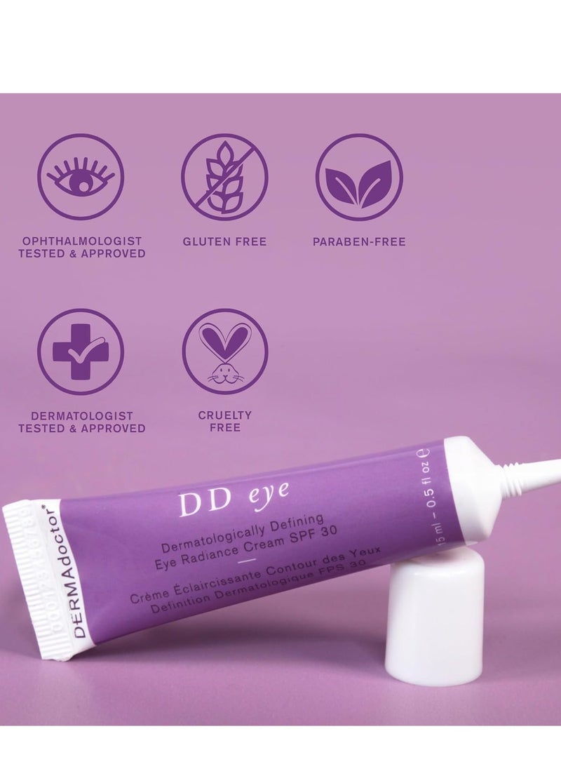 DERMAdoctor DD Eye Dermatologist Formulated Defining Radiance Boosting Caffeine Eye Cream with SPF 30; Eye Cream for Dark Circles, Puffy Eyes Treatment, Brightening and Smoothing - 0.5 oz