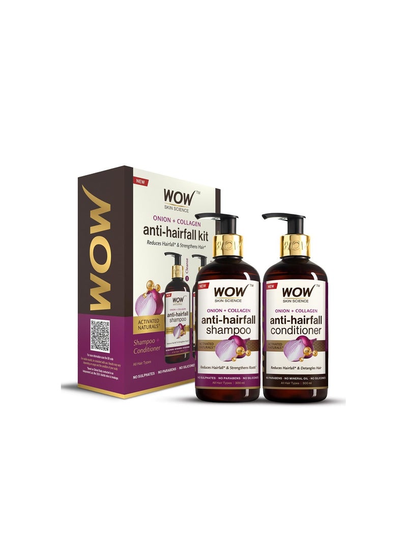 Wow Skin Science Onion Oil Shampoo & Conditioner Kit With Red Onion Seed Oil Extract, Black Seed Oil & Pro-Vitamin B5 (Shampoo + Conditioner), 600 Ml