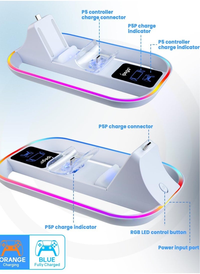 PS Portal Charging Dock Station for PS5, Portal Remote Player and PS5 Controller, Charging Stand for PS Portal with RGB Light and USB C Charging Cable