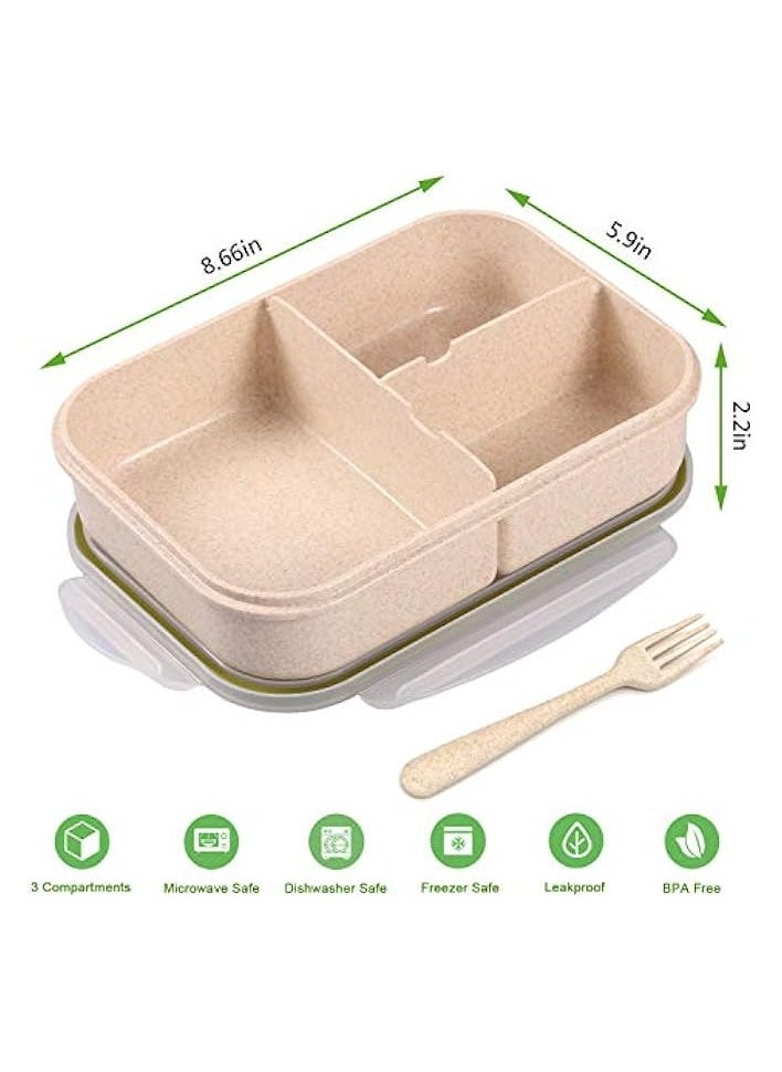 Box for Adults Lunch Container for Kids 3 Compartments Portion Lunch Box Food-Safe Materials BPA-free Leak-proof - Green/Beige