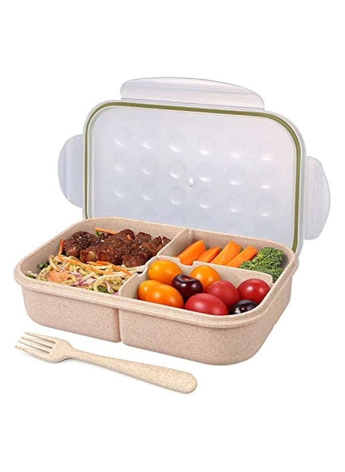 Box for Adults Lunch Container for Kids 3 Compartments Portion Lunch Box Food-Safe Materials BPA-free Leak-proof - Green/Beige