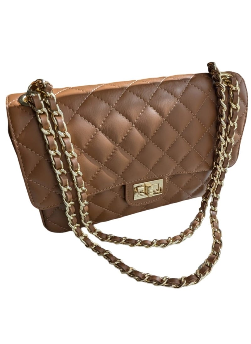 Quilted Bag, Genuine Calfskin Leather Shoulder Bag, Made in Italy