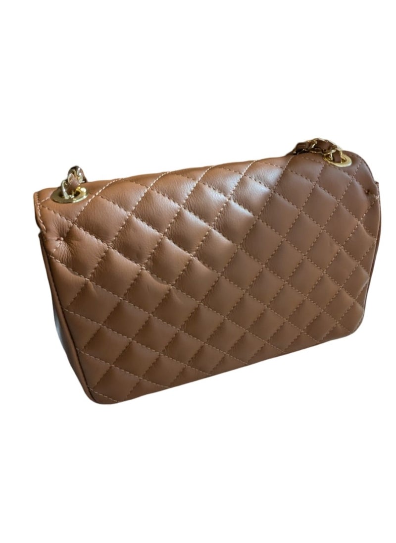 Quilted Bag, Genuine Calfskin Leather Shoulder Bag, Made in Italy