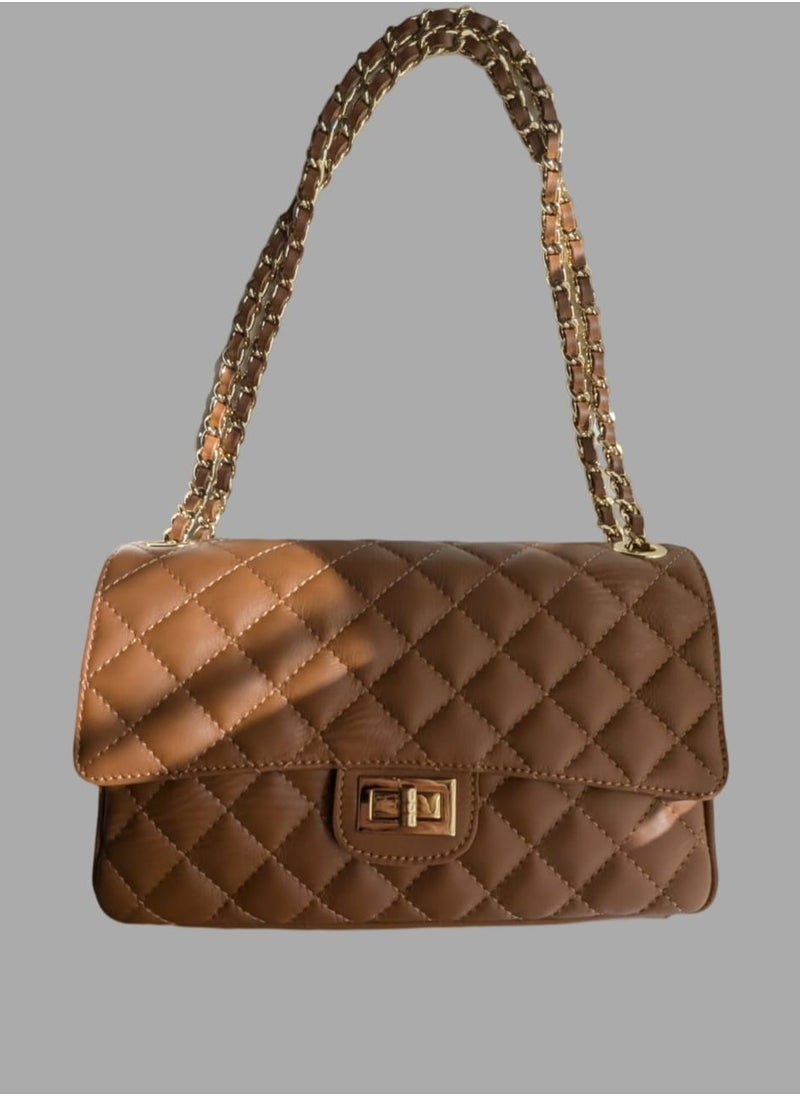 Quilted Bag, Genuine Calfskin Leather Shoulder Bag, Made in Italy