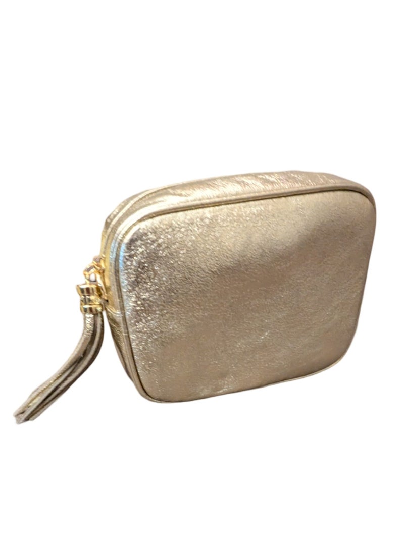 Gold, Genuine leather shoulder bag, Made In Italy