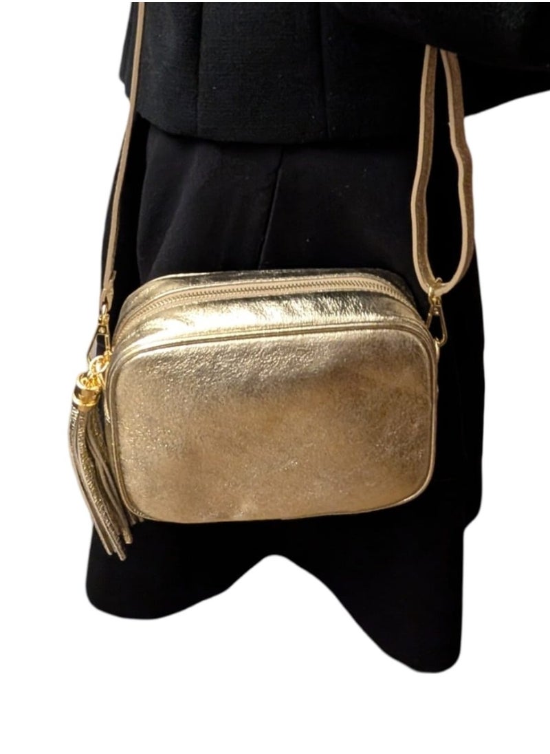 Gold, Genuine leather shoulder bag, Made In Italy