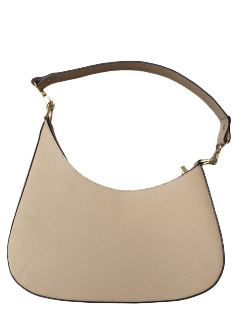 Beige Handbag, Genuine Calfskin Leather, Made in Italy