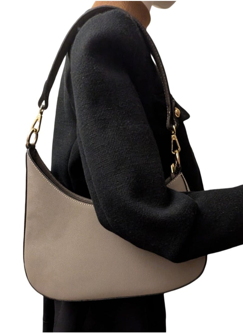 Beige Handbag, Genuine Calfskin Leather, Made in Italy