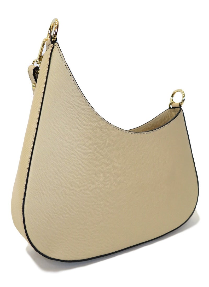 Beige Handbag, Genuine Calfskin Leather, Made in Italy