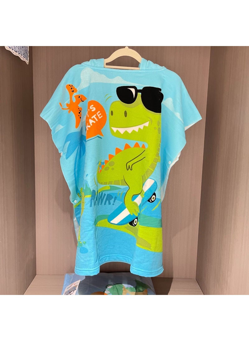 Cartoon Hooded Childrens Bath Towel Cape Skateboard dinosaur (send waterproof backpack)