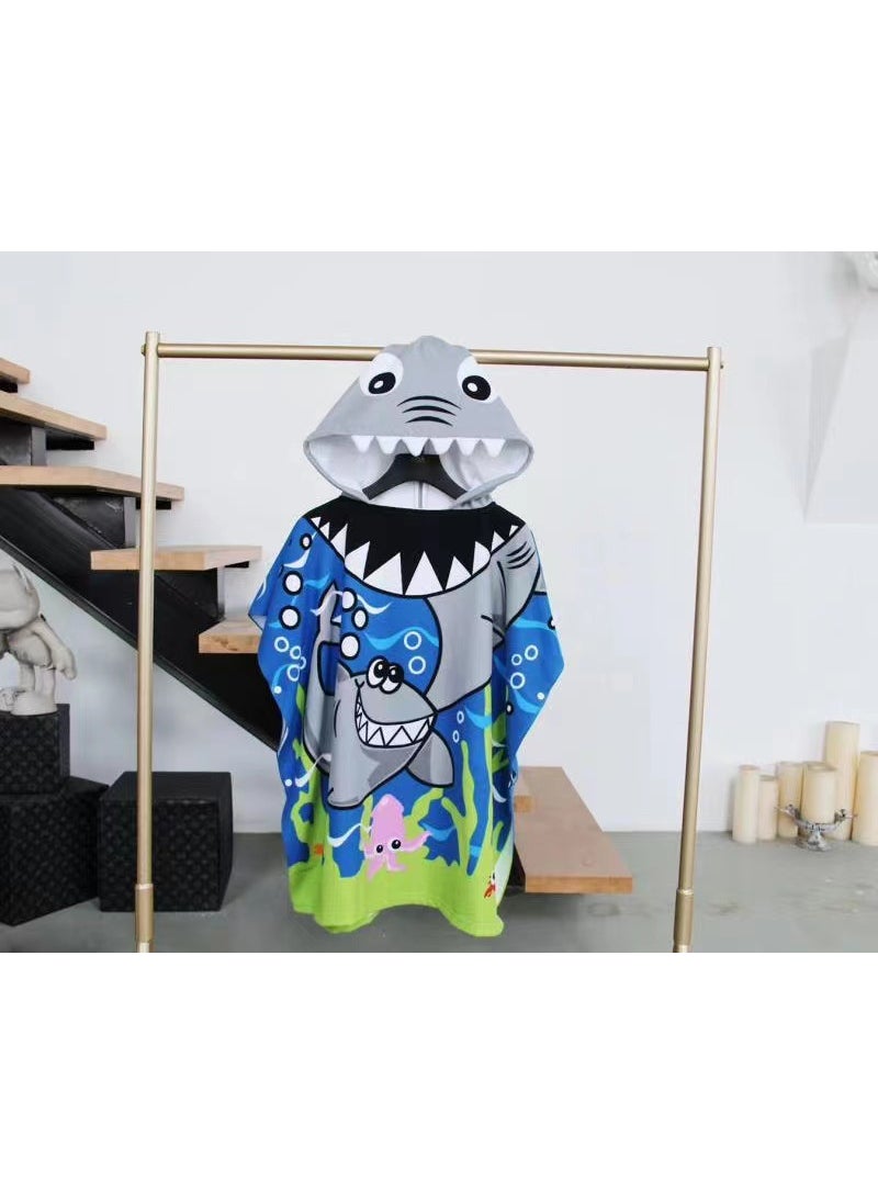 Cartoon Hooded Childrens Bath Towel Cape Shark (send waterproof backpack)