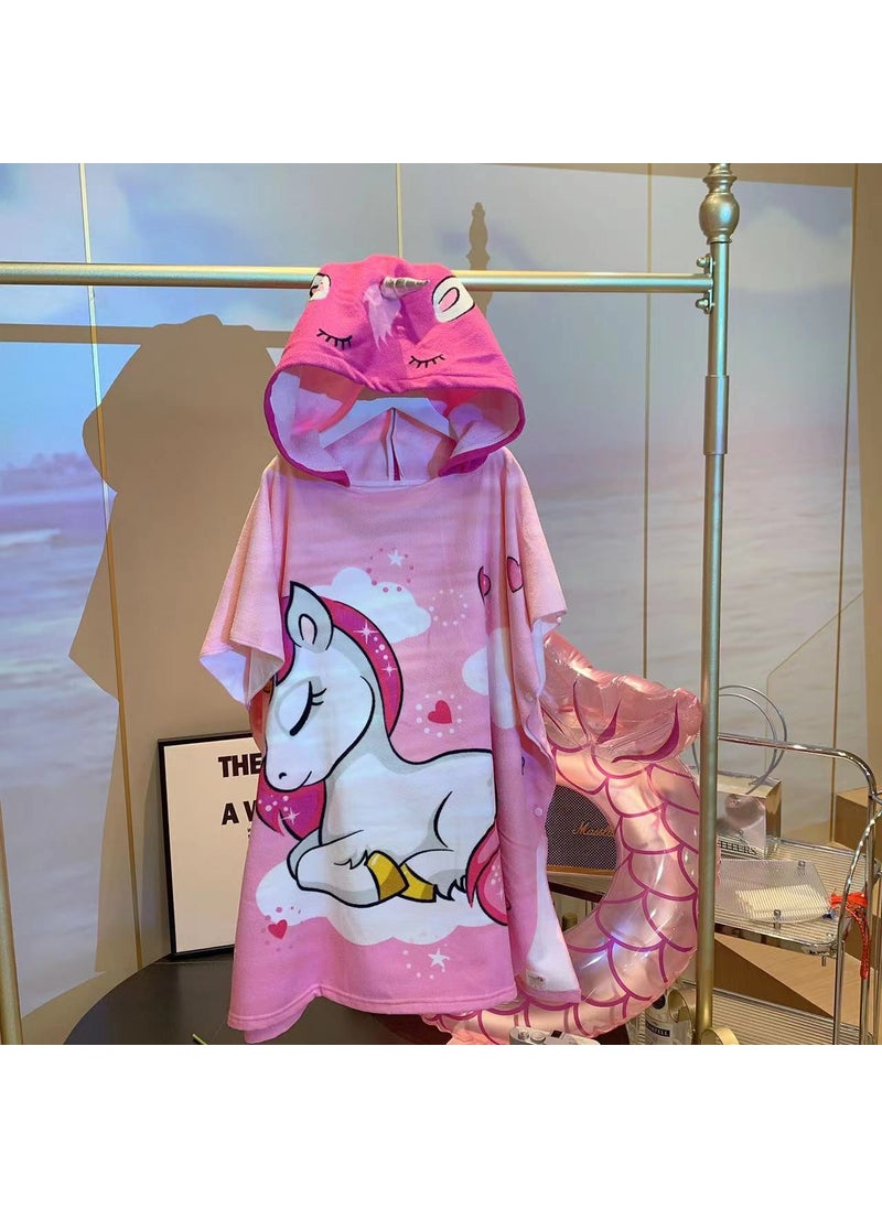 Cartoon Hooded Childrens Bath Towel Cape Large Unicorn (send waterproof backpack)