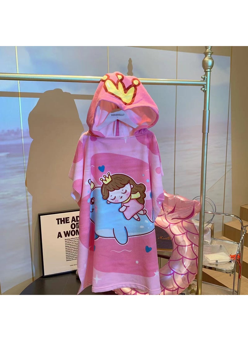 Cartoon Hooded Childrens Bath Towel Cape Whale girl (send waterproof backpack)