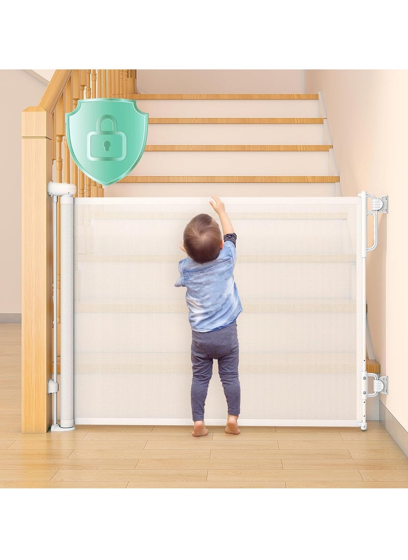 Auto-Lock Retractable Stair Gate - 140cm Wide, One-Handed Operation, Safety Baby Gate for Toddlers & Pets