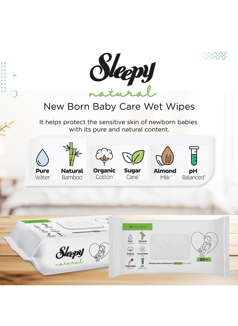 Sleepy Baby Care Wet Wipes| Sensitive Skin |Alcohol & Praben Free| Natural | 99.5% Pure Water | Hypo-allergenic | Organic Cotton | 600 Sheets | 60X10 Pack