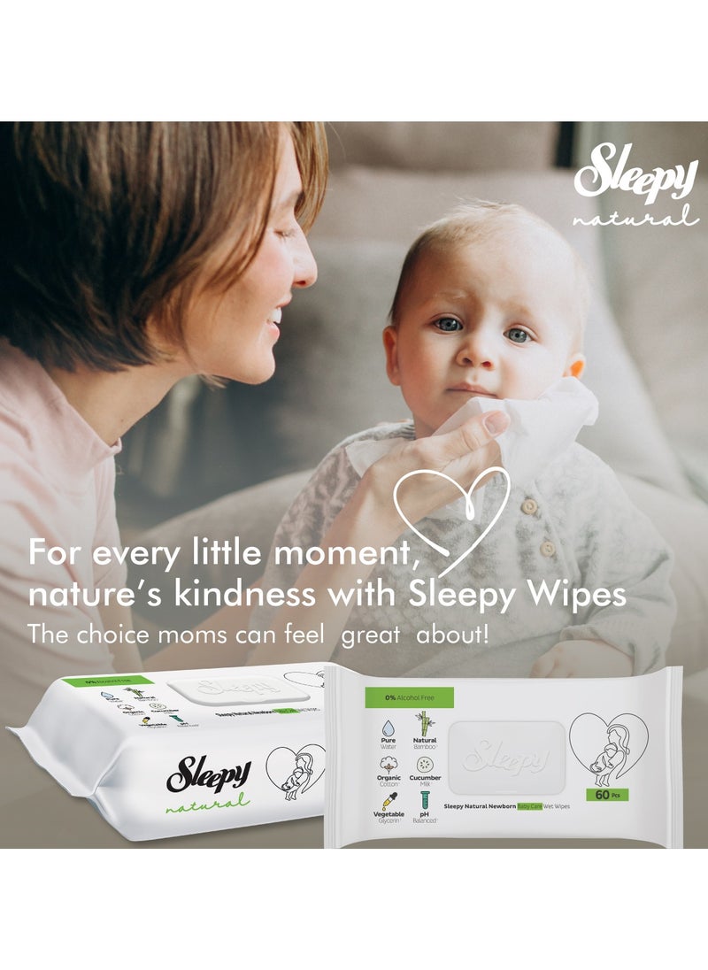 Sleepy Baby Care Wet Wipes| Sensitive Skin |Alcohol & Praben Free| Natural | 99.5% Pure Water | Hypo-allergenic | Organic Cotton | 600 Sheets | 60X10 Pack