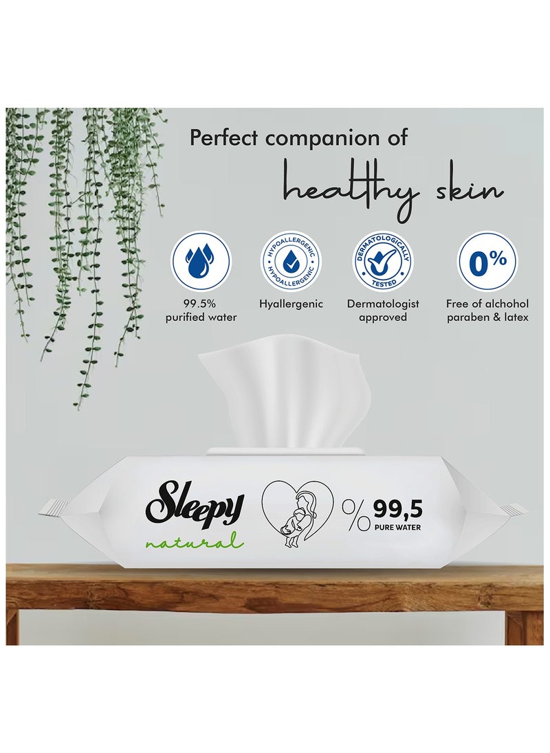 Sleepy Baby Care Wet Wipes| Sensitive Skin |Alcohol & Praben Free| Natural | 99.5% Pure Water | Hypo-allergenic | Organic Cotton | 600 Sheets | 60X10 Pack