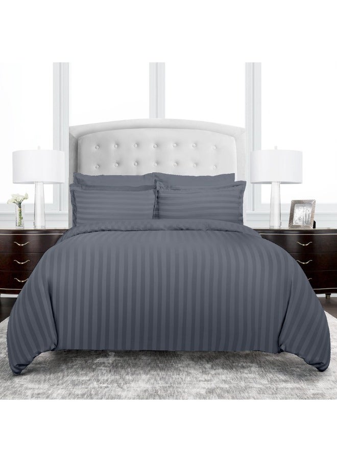 TW Hotel Duvet Cover Stripe 220x240cm King Size 6 Pcs Set - 1 Duvet Cover 220x240cm (Without Filling) 1 Fitted Bed Sheet 200x200+30cm - 4 Pillow Cases 48x74+5cm - Quilt Cover Set