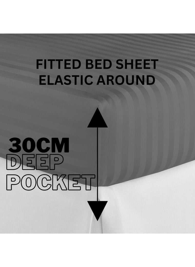 TW Hotel Duvet Cover Stripe 220x240cm King Size 6 Pcs Set - 1 Duvet Cover 220x240cm (Without Filling) 1 Fitted Bed Sheet 200x200+30cm - 4 Pillow Cases 48x74+5cm - Quilt Cover Set