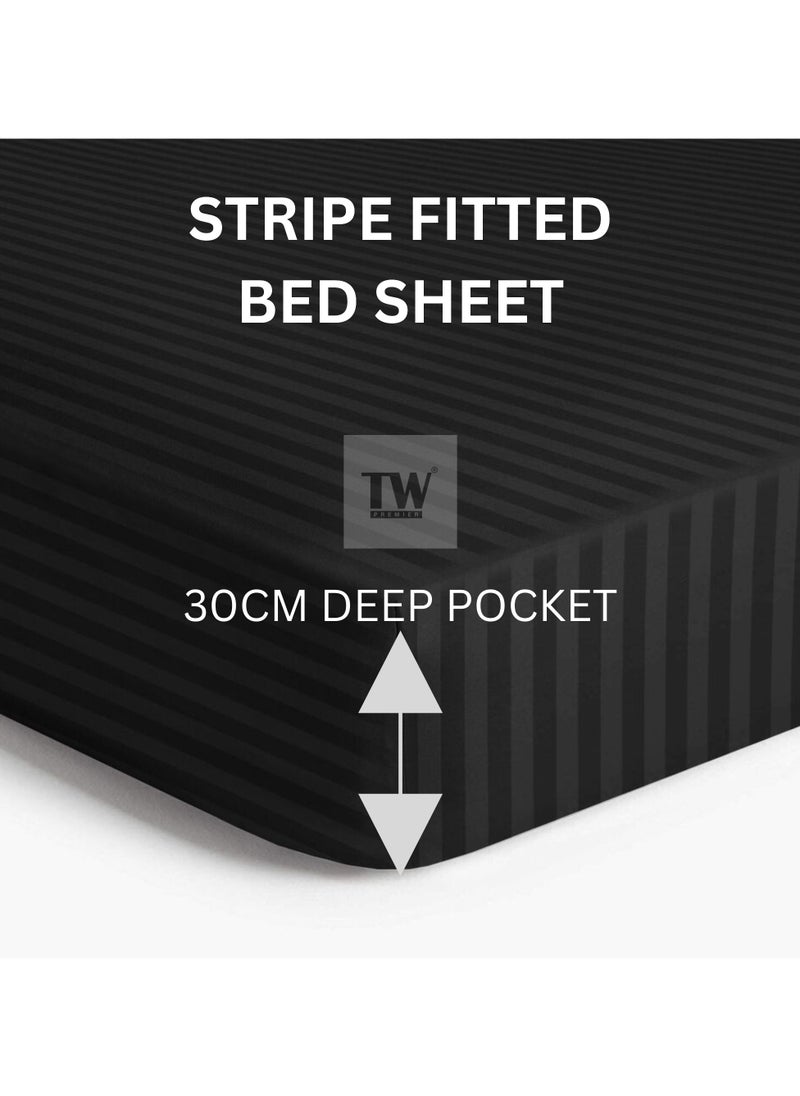 TW Hotel Duvet Cover Stripe 220x240cm King Size 6 Pcs Set - 1 Duvet Cover 220x240cm (Without Filling) 1 Fitted Bed Sheet 200x200+30cm - 4 Pillow Cases 48x74+5cm - Quilt Cover Set