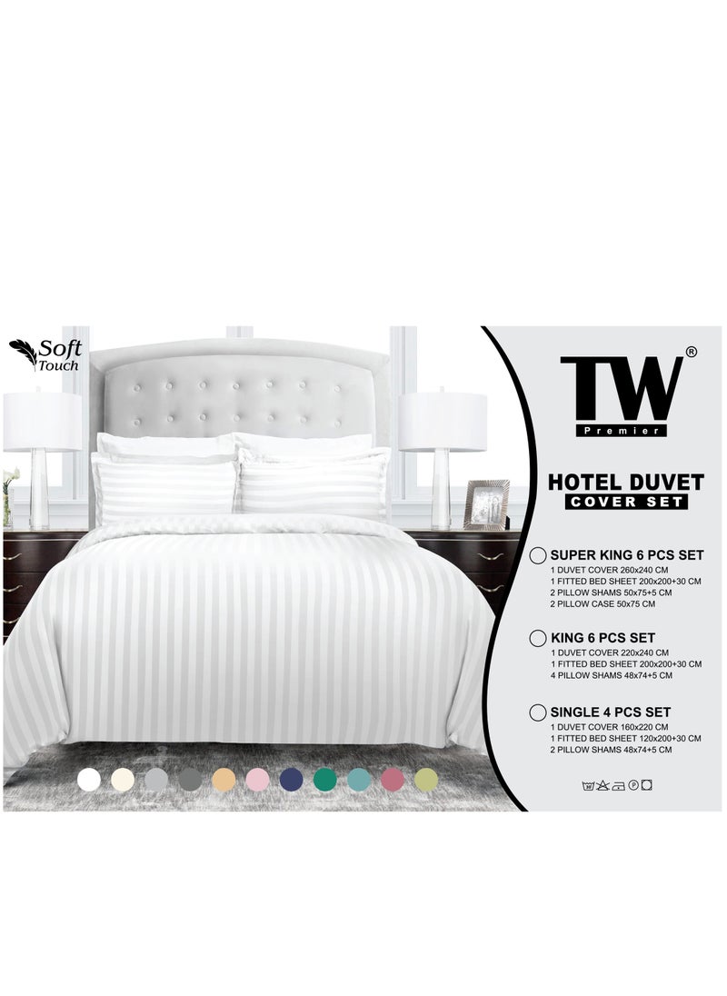 TW Hotel Duvet Cover Stripe 220x240cm King Size 6 Pcs Set - 1 Duvet Cover 220x240cm (Without Filling) 1 Fitted Bed Sheet 200x200+30cm - 4 Pillow Cases 48x74+5cm - Quilt Cover Set