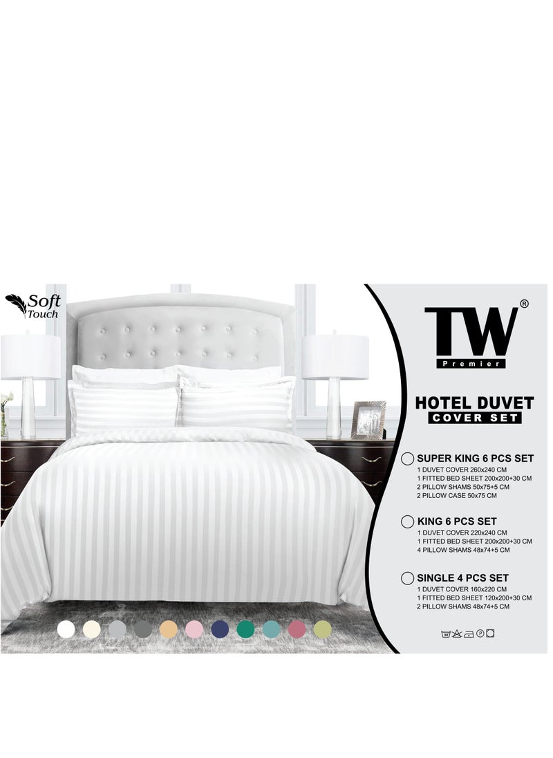 TW Hotel Duvet Cover Stripe 220x240cm King Size 6 Pcs Set - 1 Duvet Cover 220x240cm (Without Filling) 1 Fitted Bed Sheet 200x200+30cm - 4 Pillow Cases 48x74+5cm - Quilt Cover Set