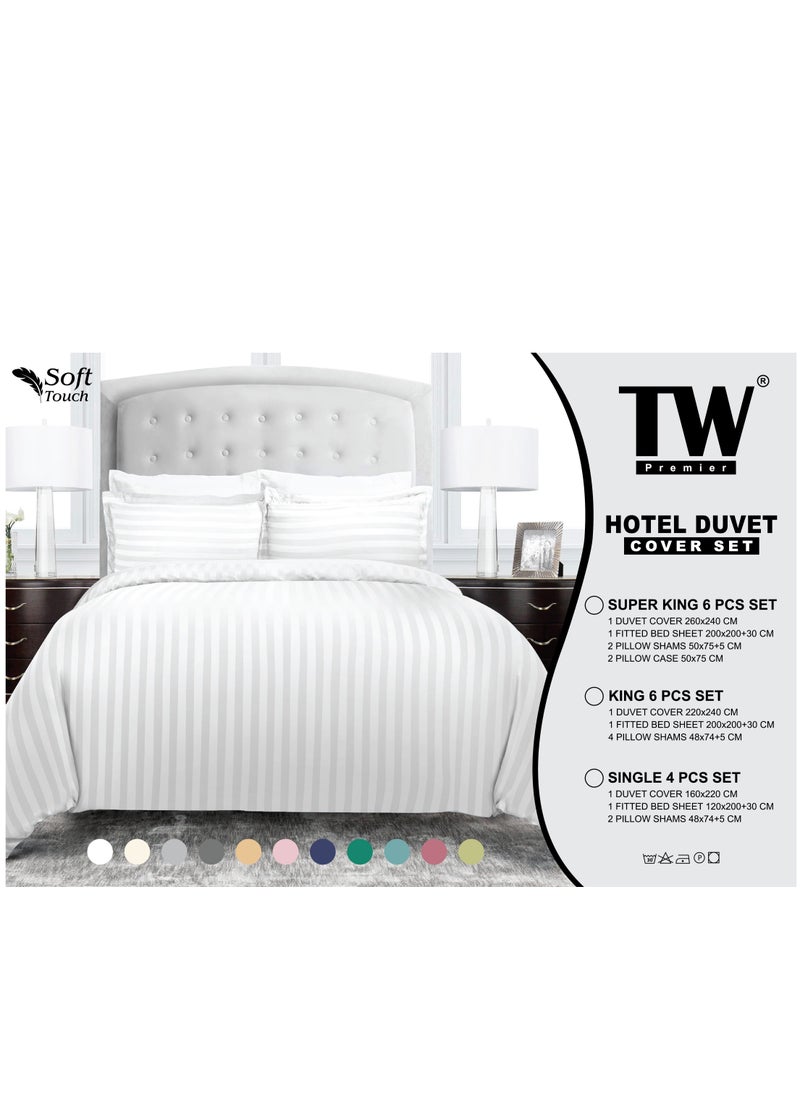 TW Hotel Duvet Cover Stripe 220x240cm King Size 6 Pcs Set - 1 Duvet Cover 220x240cm (Without Filling) 1 Fitted Bed Sheet 200x200+30cm - 4 Pillow Cases 48x74+5cm - Quilt Cover Set