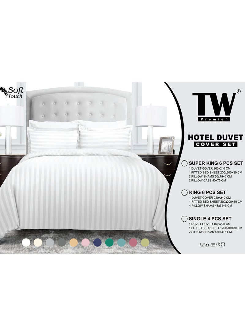 TW Hotel Duvet Cover Stripe 220x240cm King Size 6 Pcs Set - 1 Duvet Cover 220x240cm (Without Filling) 1 Fitted Bed Sheet 200x200+30cm - 4 Pillow Cases 48x74+5cm - Quilt Cover Set