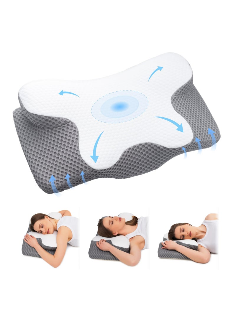 Contour Memory Foam Pillow; Ergonomic Orthopedic Cervical Pllow for Neck and Shoulder Pain Relief: ldeal Side, Back and Stomach Sleeper Pillow; Bed Pillow with Removable Pillowcase