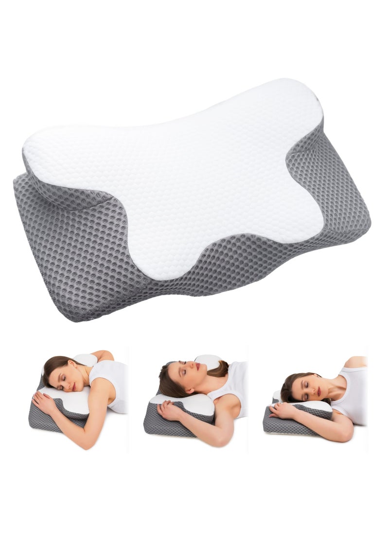 Contour Memory Foam Pillow; Ergonomic Orthopedic Cervical Pllow for Neck and Shoulder Pain Relief: ldeal Side, Back and Stomach Sleeper Pillow; Bed Pillow with Removable Pillowcase