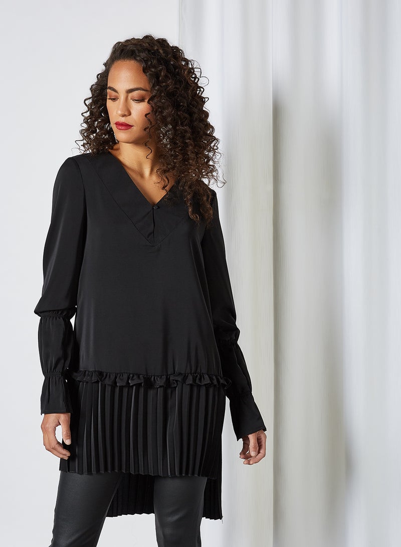 Pleated High-Low Blouse Black