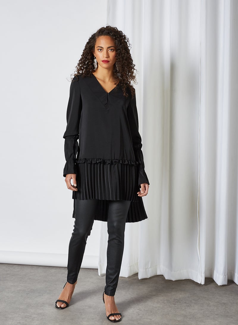 Pleated High-Low Blouse Black